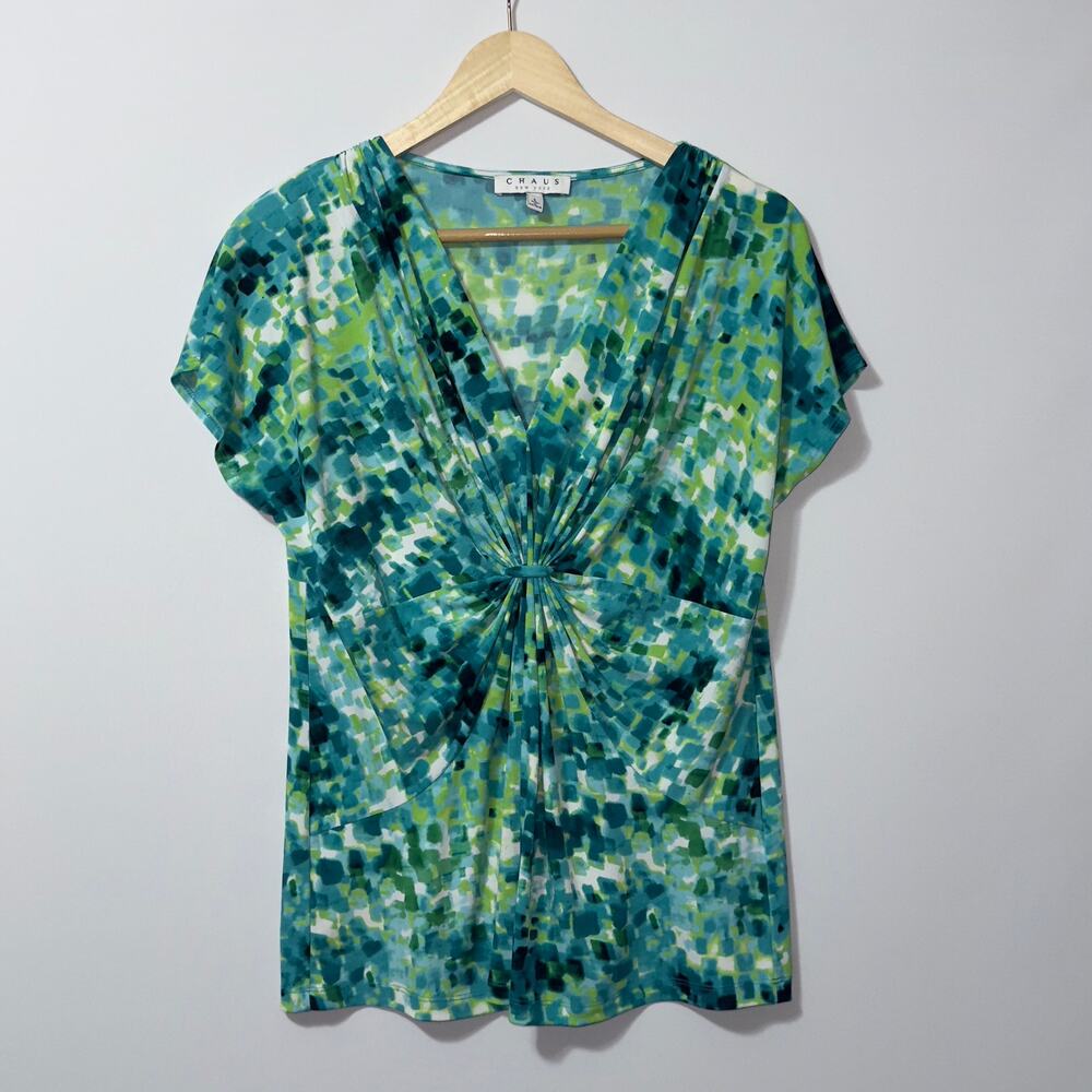 Chaus Square Geometric Green and White Sleeveless Blouse women’s size large